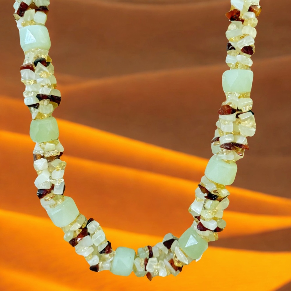 Artisan Opalite, Citrine & Carnelian Choker Necklace Sterling Silver Clasp